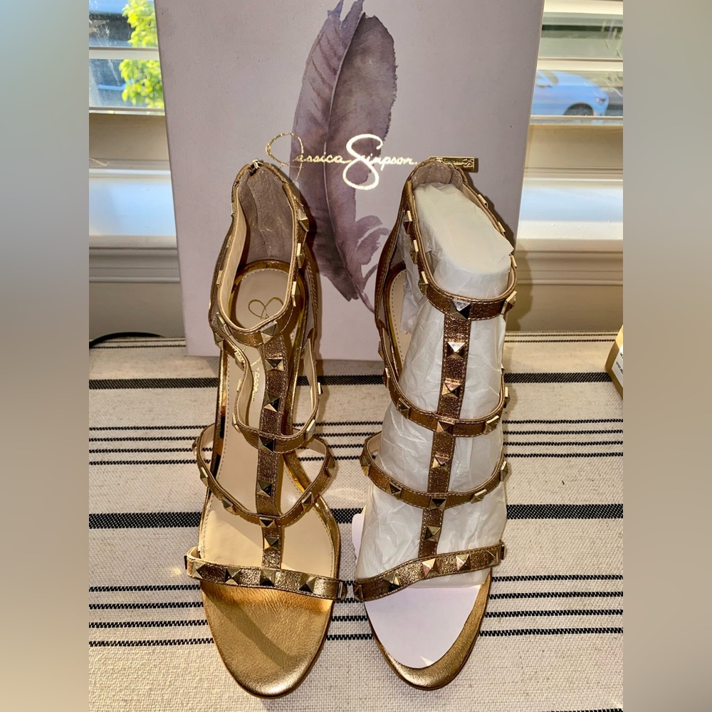 Jessica Simpson Gold Gladiator Sandals with Metallic Details